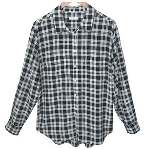 EQUIPMENT Femme Signature 100% Silk Plaid Blouse Button Front Gray Size Large